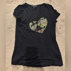 INC International Concepts Black Top with Sequin Heart